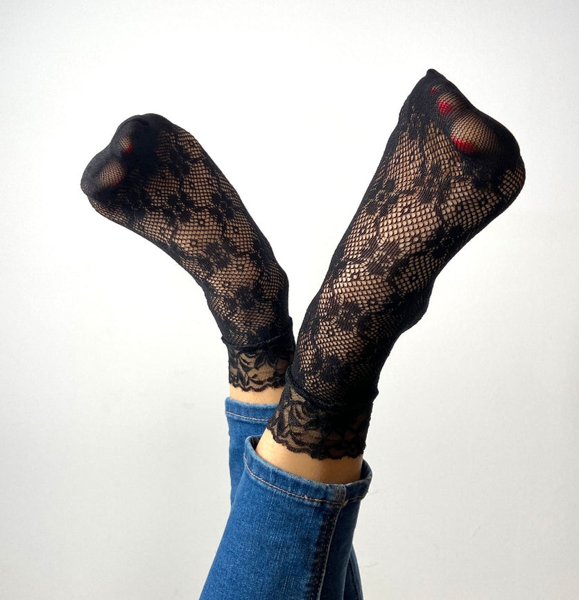 Audrey - Lace and Fishnet Socks Pack of 3