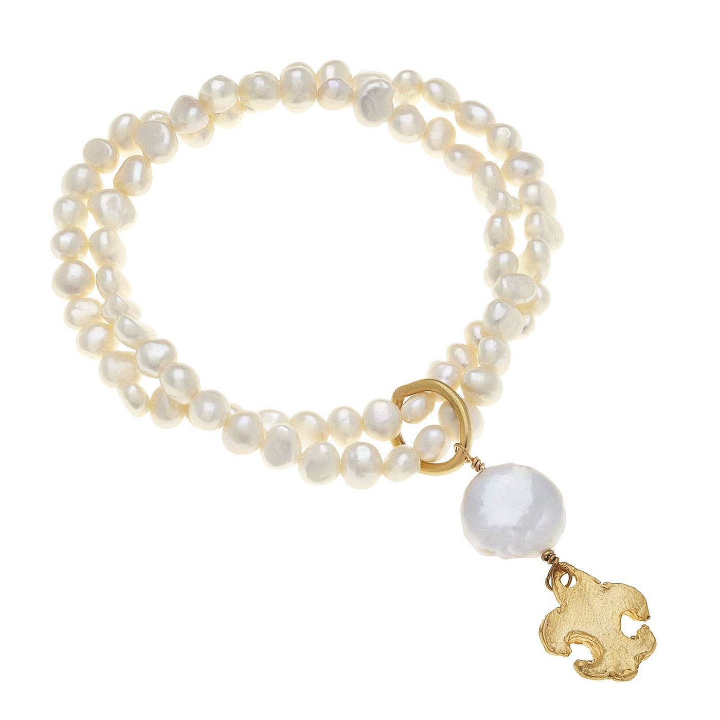 Gold Fleur + Freshwater Pearl Bracelet