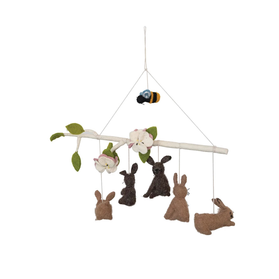 Wool Felt Mobile with Bunnies and Bee