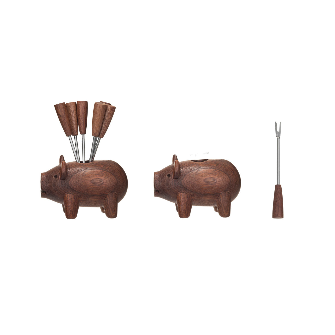 Wooden Pig Holder with Forks