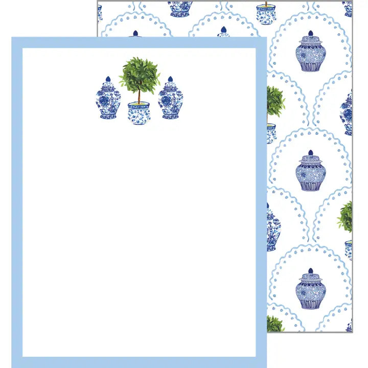 Chinoiserie Topiary Scallop Flat Notecards