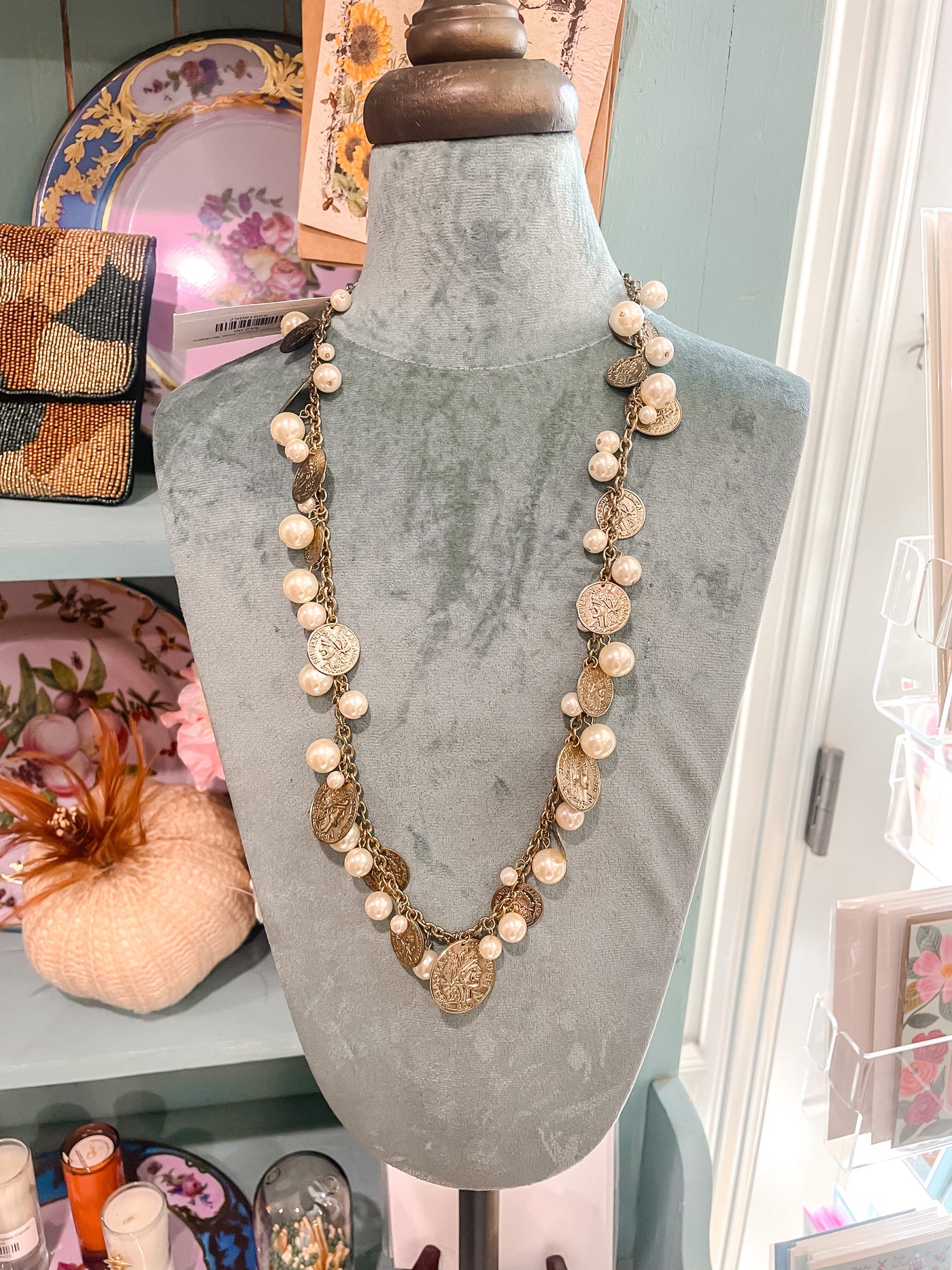 Vintage Pearl French Coin Necklace