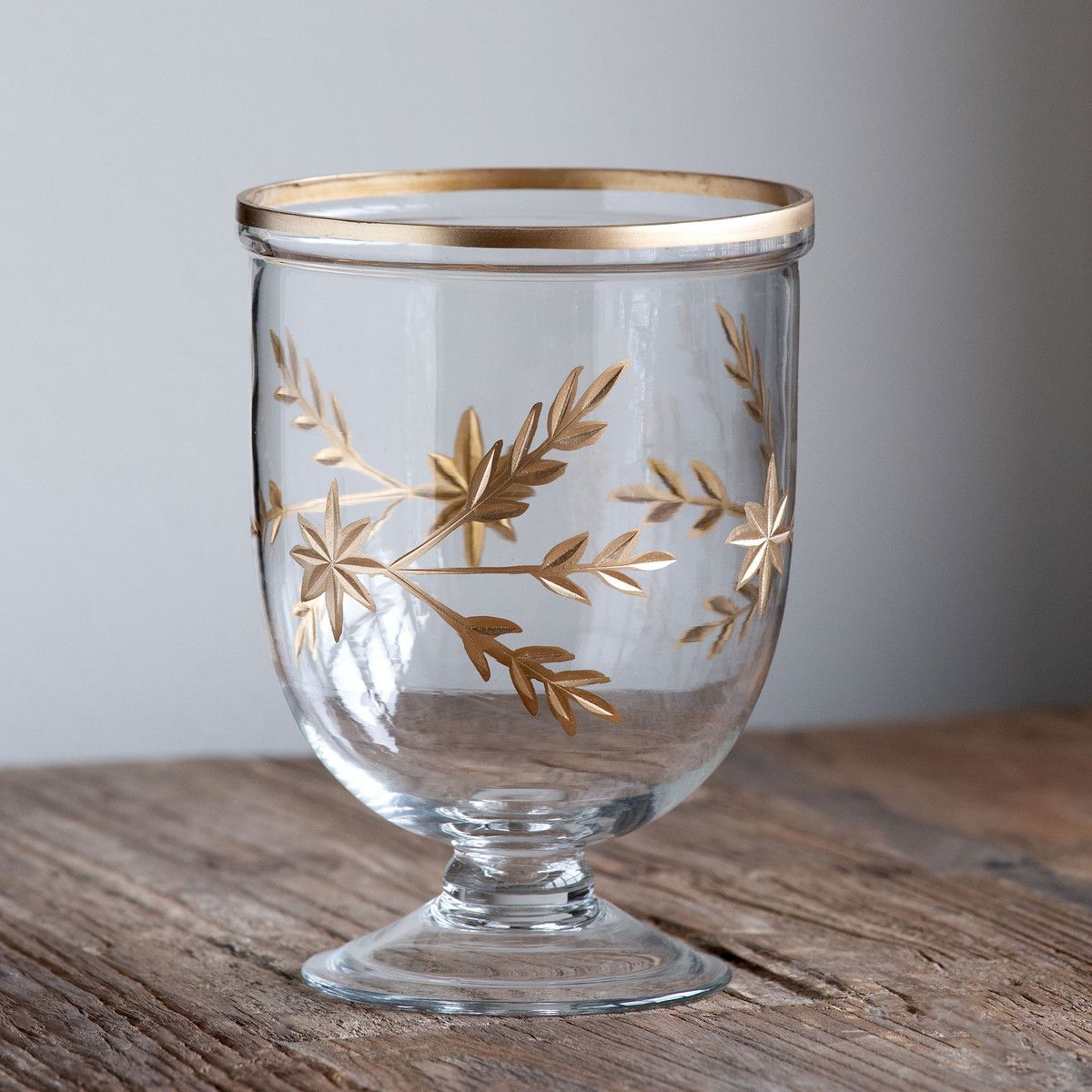 Gold Leaf Etched Footed Hurricane