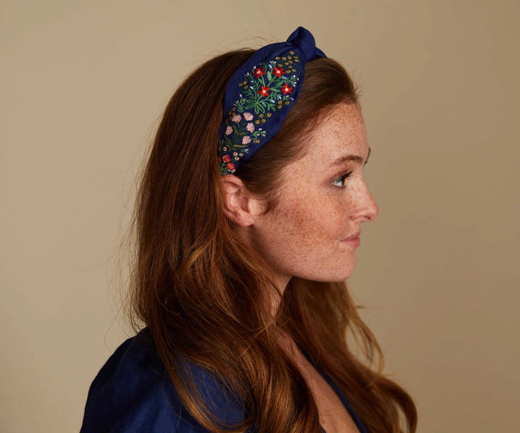 Lottie Navy Embroidered Headband