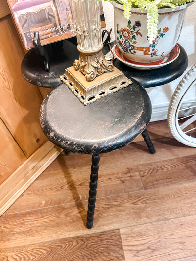 Antique Black Cloverleaf Spool Side Table