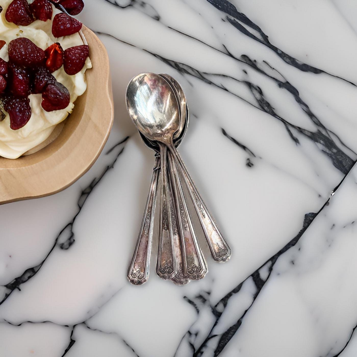 S/6 Vintage Silver Plate Dessert Spoons