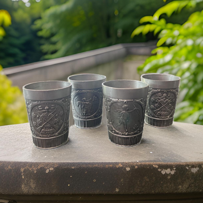 Antique Pewter Pitcher with 4 Pewter Hunt Cups