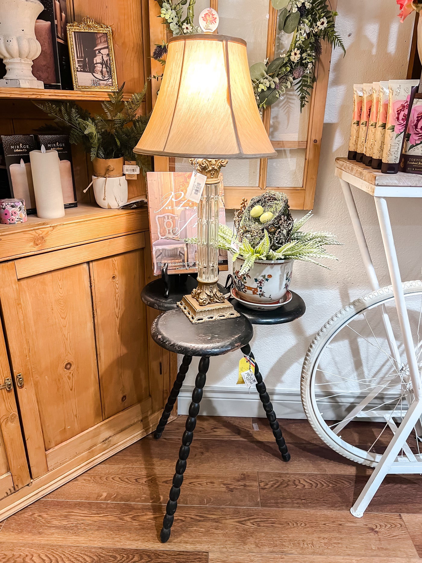 Antique Black Cloverleaf Spool Side Table