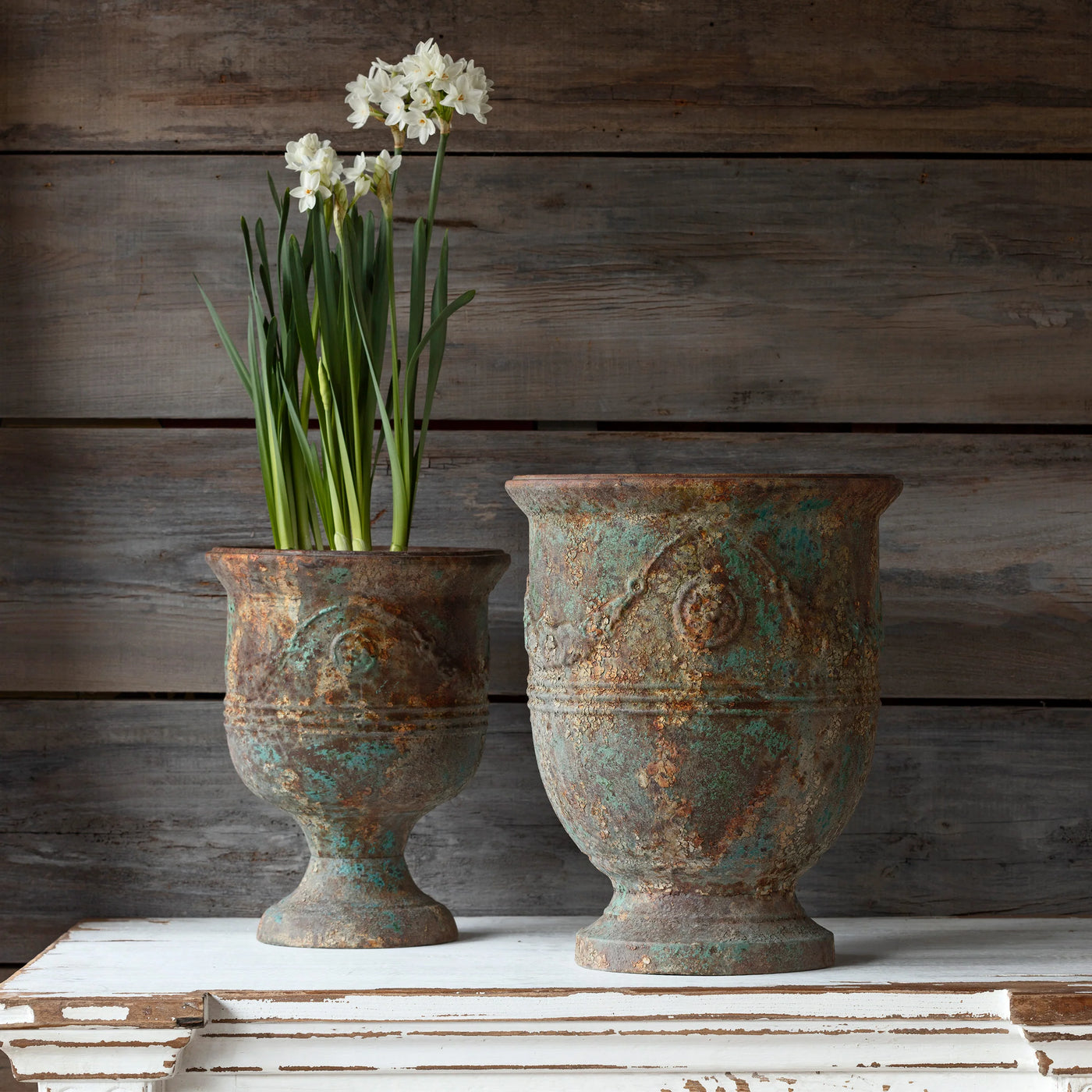 Aged Metal French Pots Set of 2