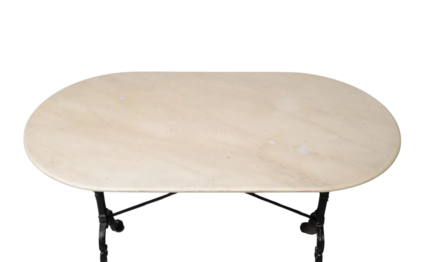 Oval Antique White Marble Top Iron Base Bistro Table