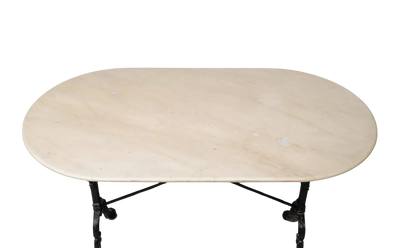 Oval Antique White Marble Top Iron Base Bistro Table