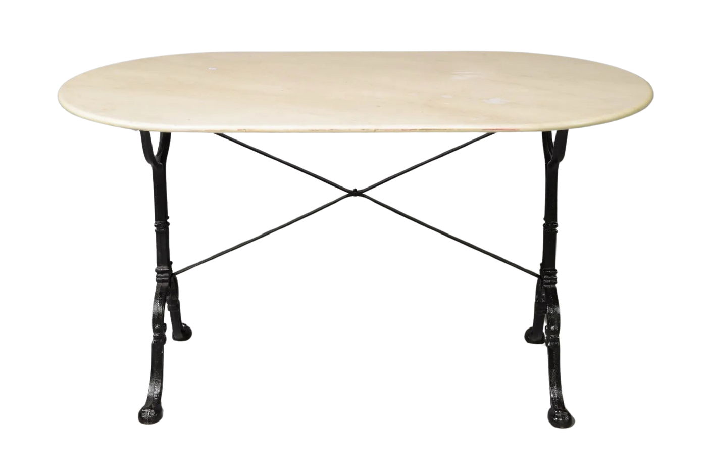 Oval Antique White Marble Top Iron Base Bistro Table