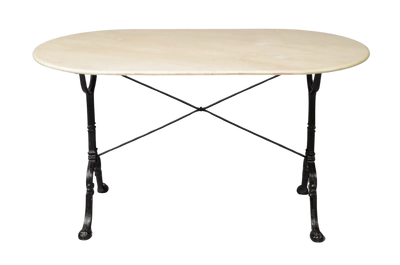 Oval Antique White Marble Top Iron Base Bistro Table