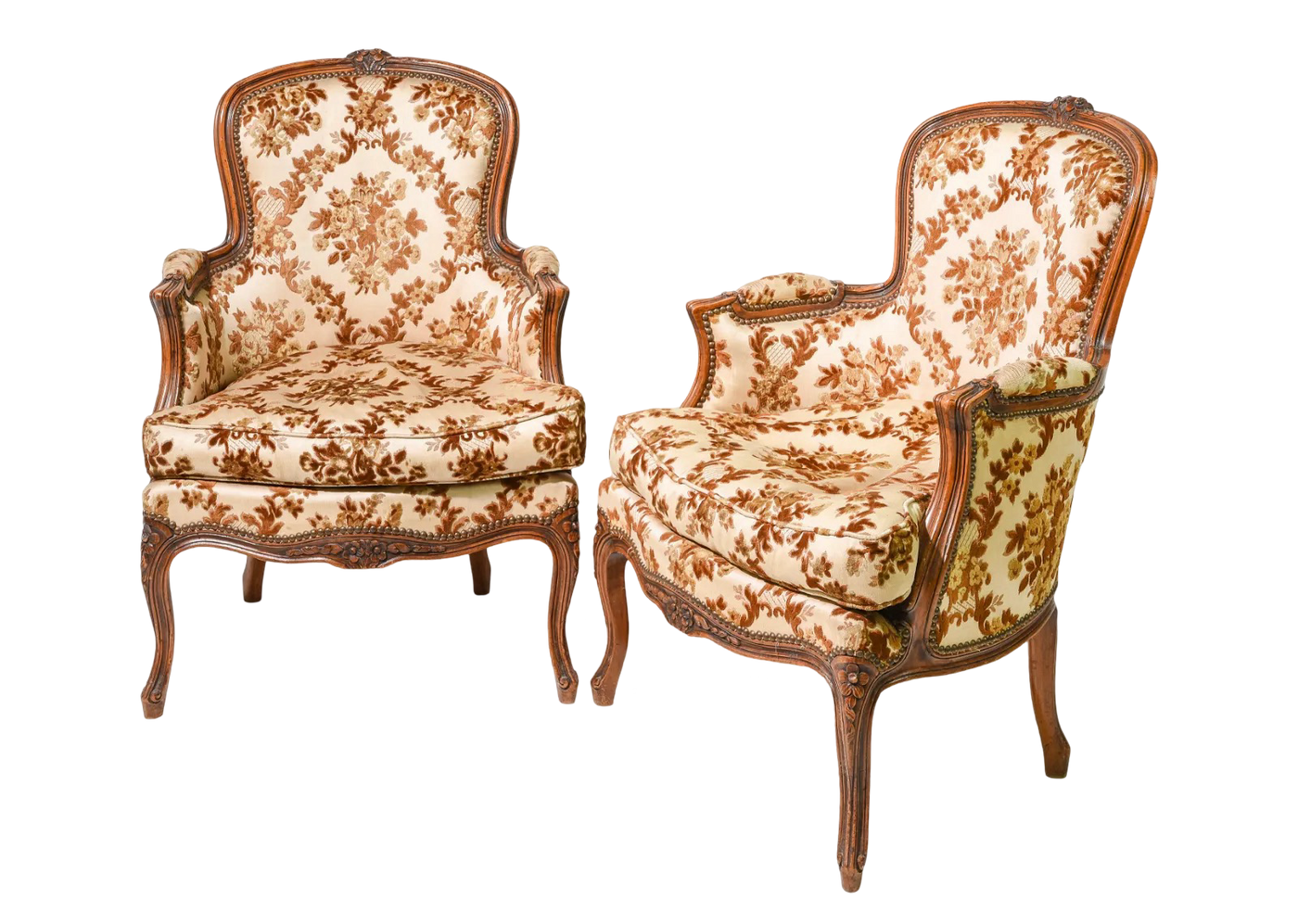 Antique Pair Louis XV Bergère Chairs