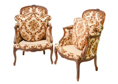 Antique Pair Louis XV Bergère Chairs