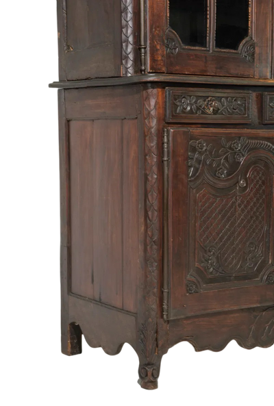 19th Century French Walnut Finely Carved Buffet Deux Corps