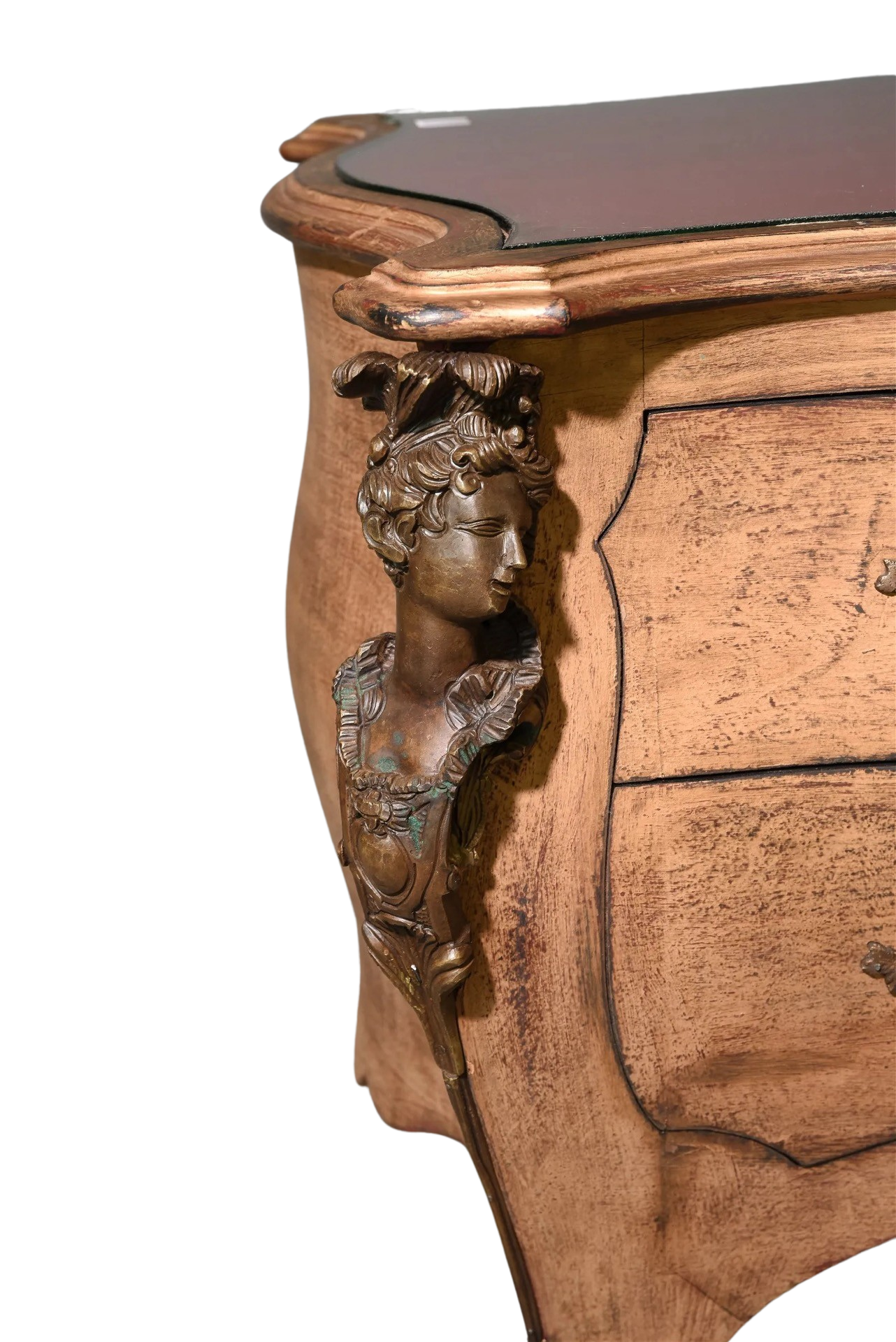 Louis XIV Library Desk with Red Leather & Glass Top