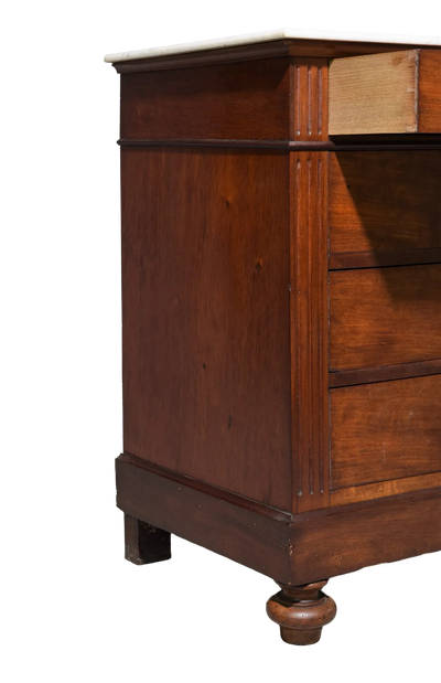 Antique French Mahogany Chest with Turned Legs and White Marble