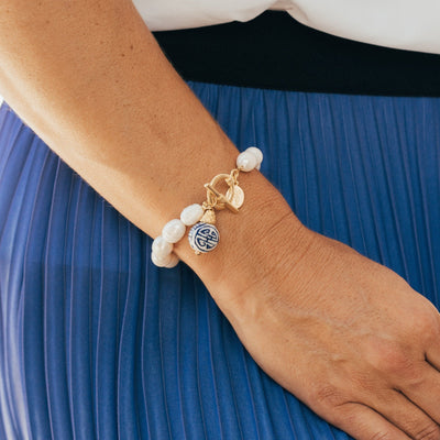 Blue & White Pearl Bracelet