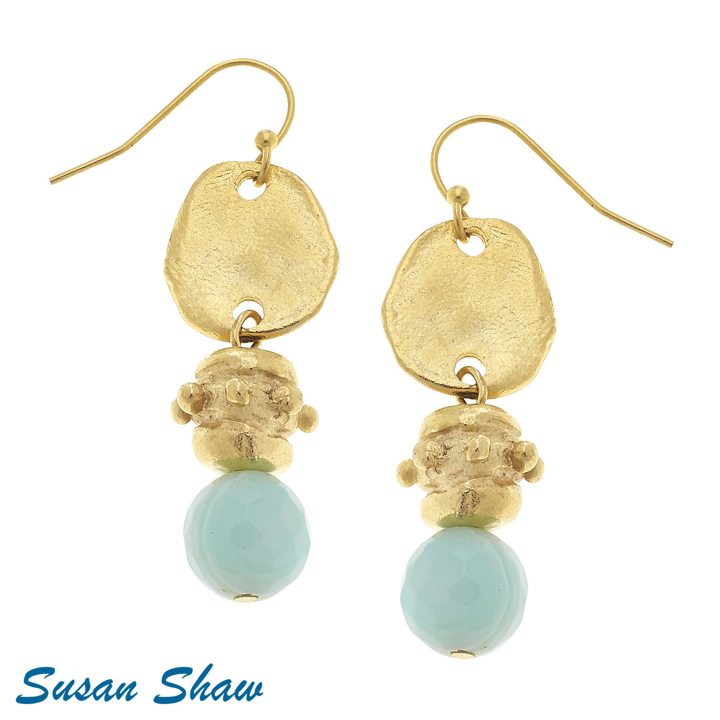 Gold & Seafoam Agate Earrings