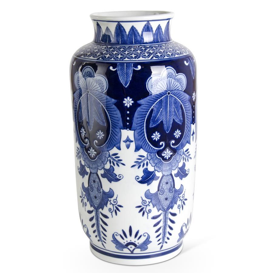 15.5" Royal Blue and White Ceramic Vase