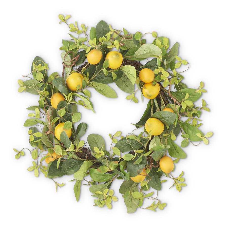 22" Lemon and Foliage Wreath with Grapevine Base