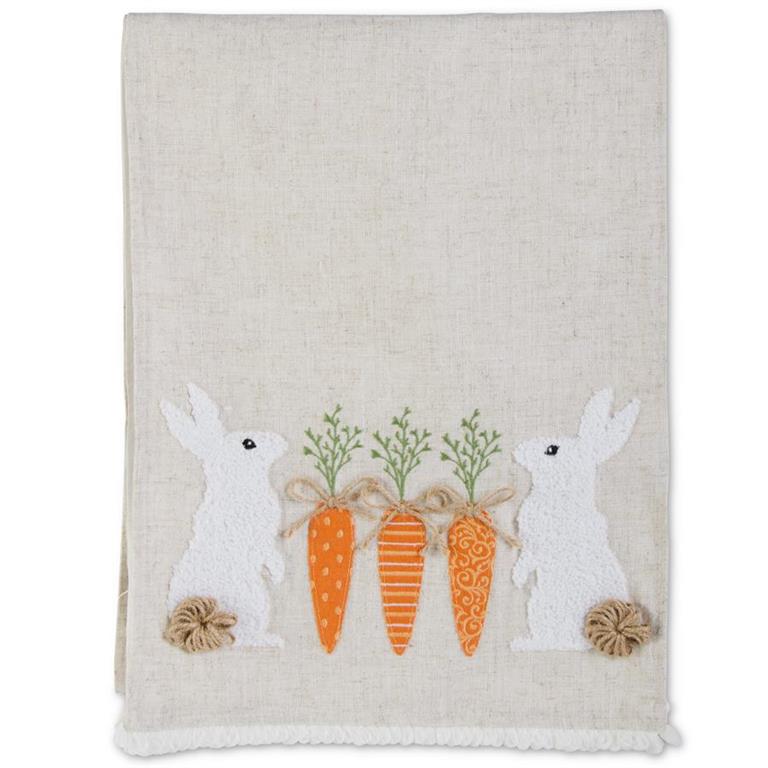 72" Linen Table Runner with Rabbits and Carrots