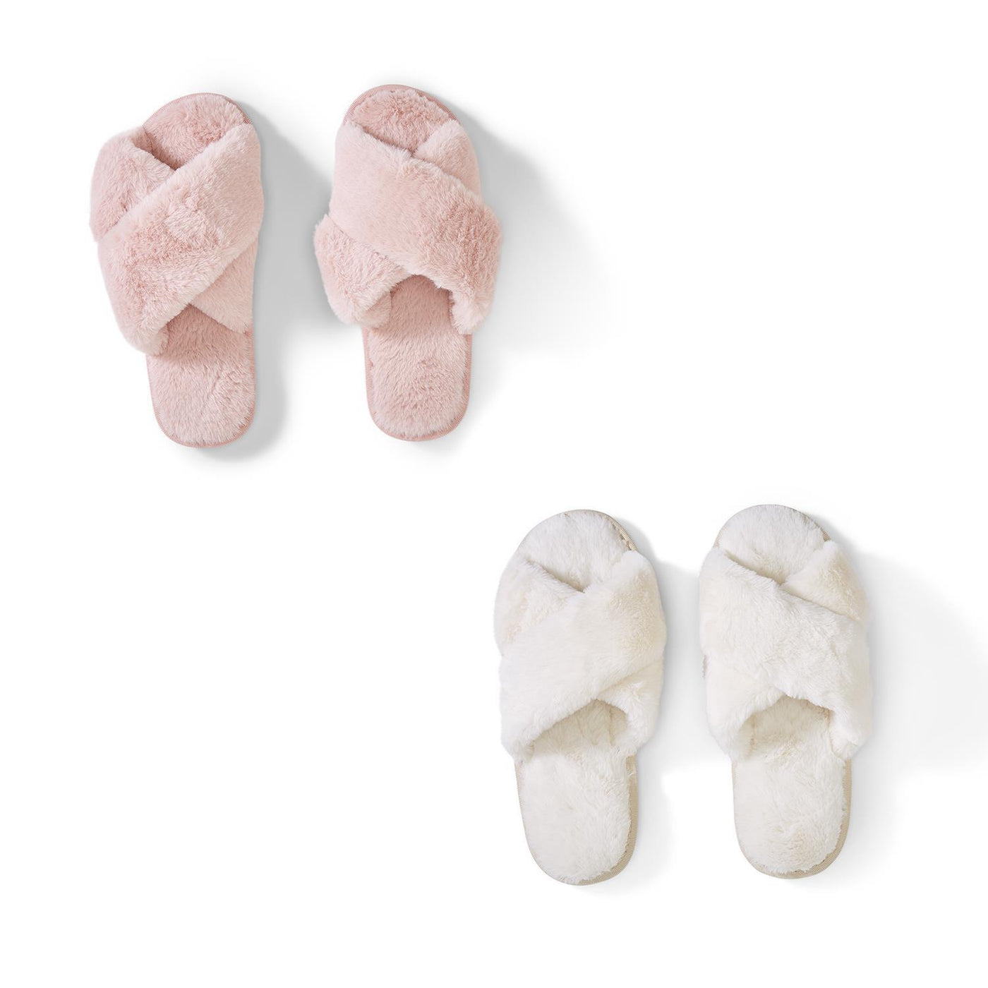 Walk on Clouds Faux Fur Crisscross Band Slippers