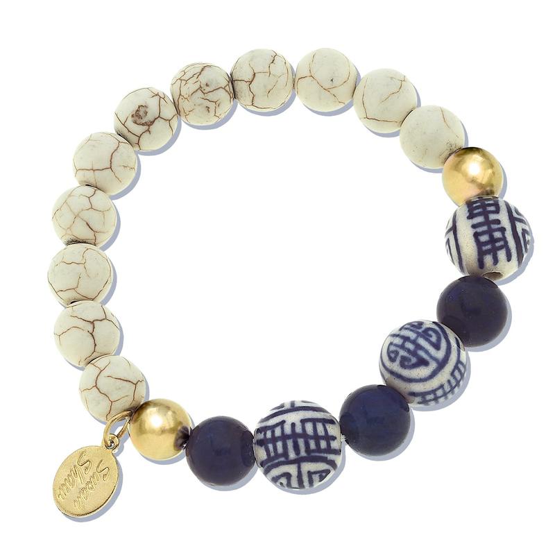 Blue and White Turquoise Lapis Stretch Bracelet