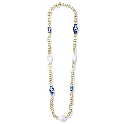 Blue and White Chain Wrap Necklace