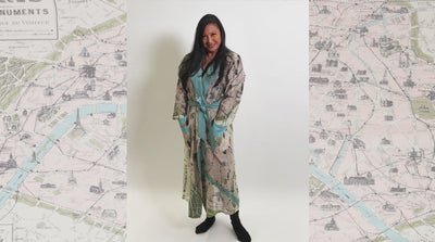 Paris Map Robe Gown with Removable Waist Tie Closure