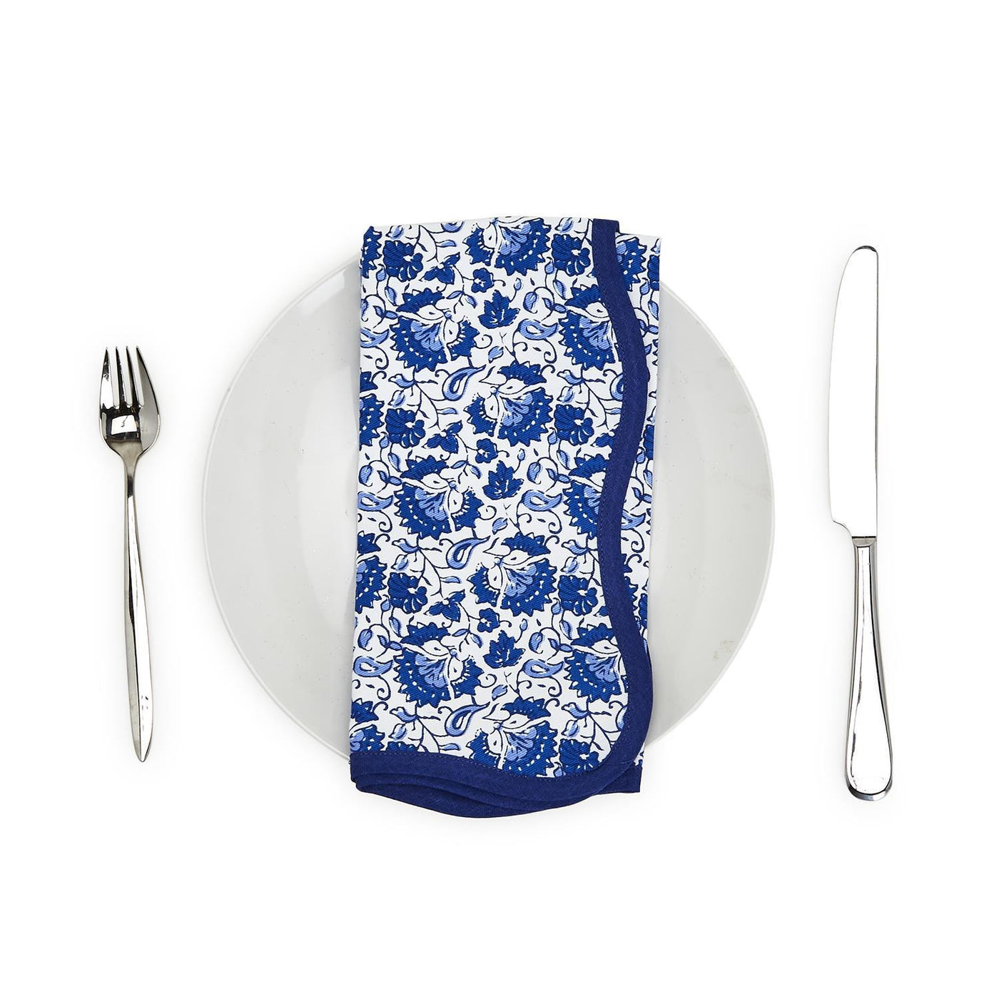 Chinoiserie Blue Floral Scalloped Edge Napkins