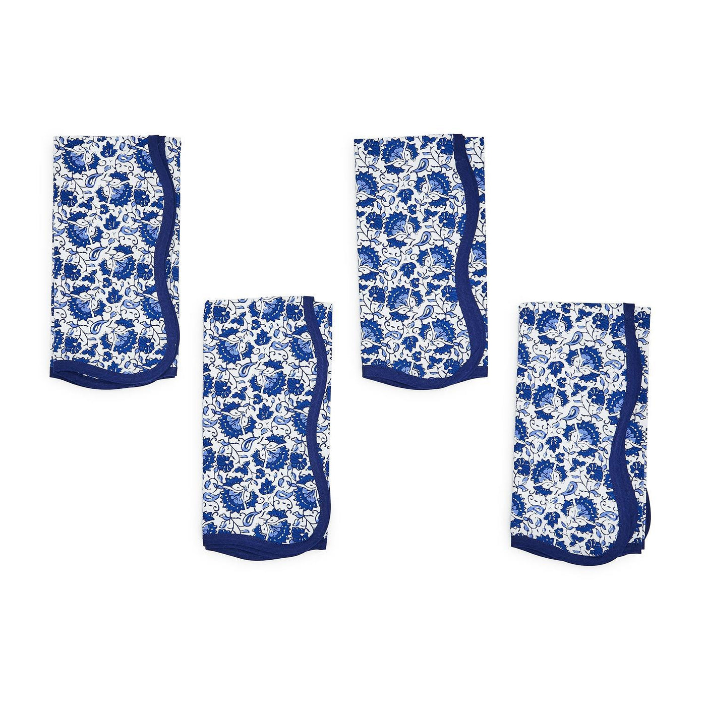 Chinoiserie Blue Floral Scalloped Edge Napkins