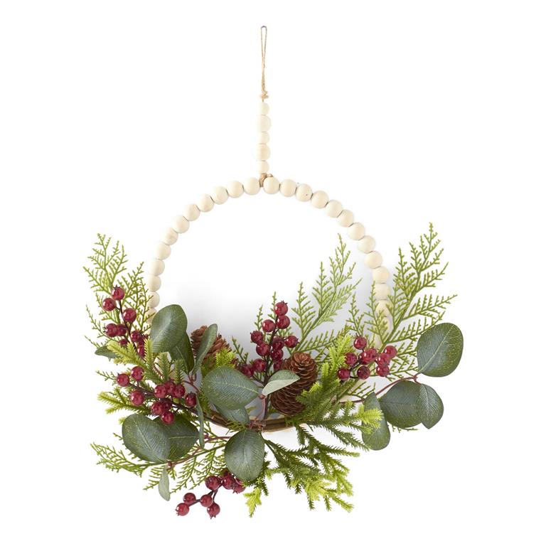 15" Eucalyptus, Pine, & Berry Bead Wreath