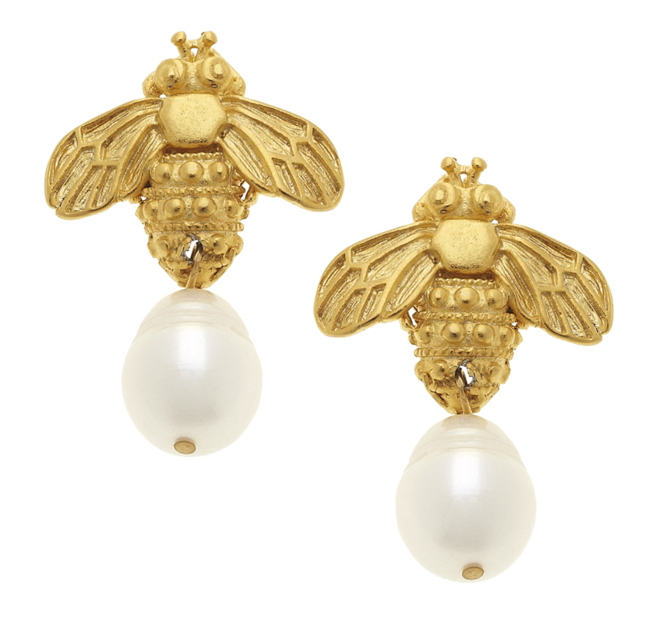 Bee and Pearl Drop Earrings