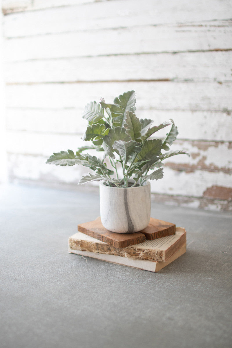 Faux Plant in Marble Pot