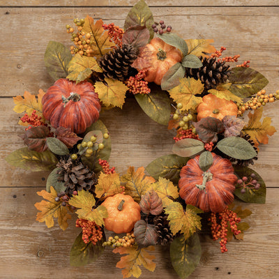 24" Pumpkin, Berries, & Maple Leaf Wreath