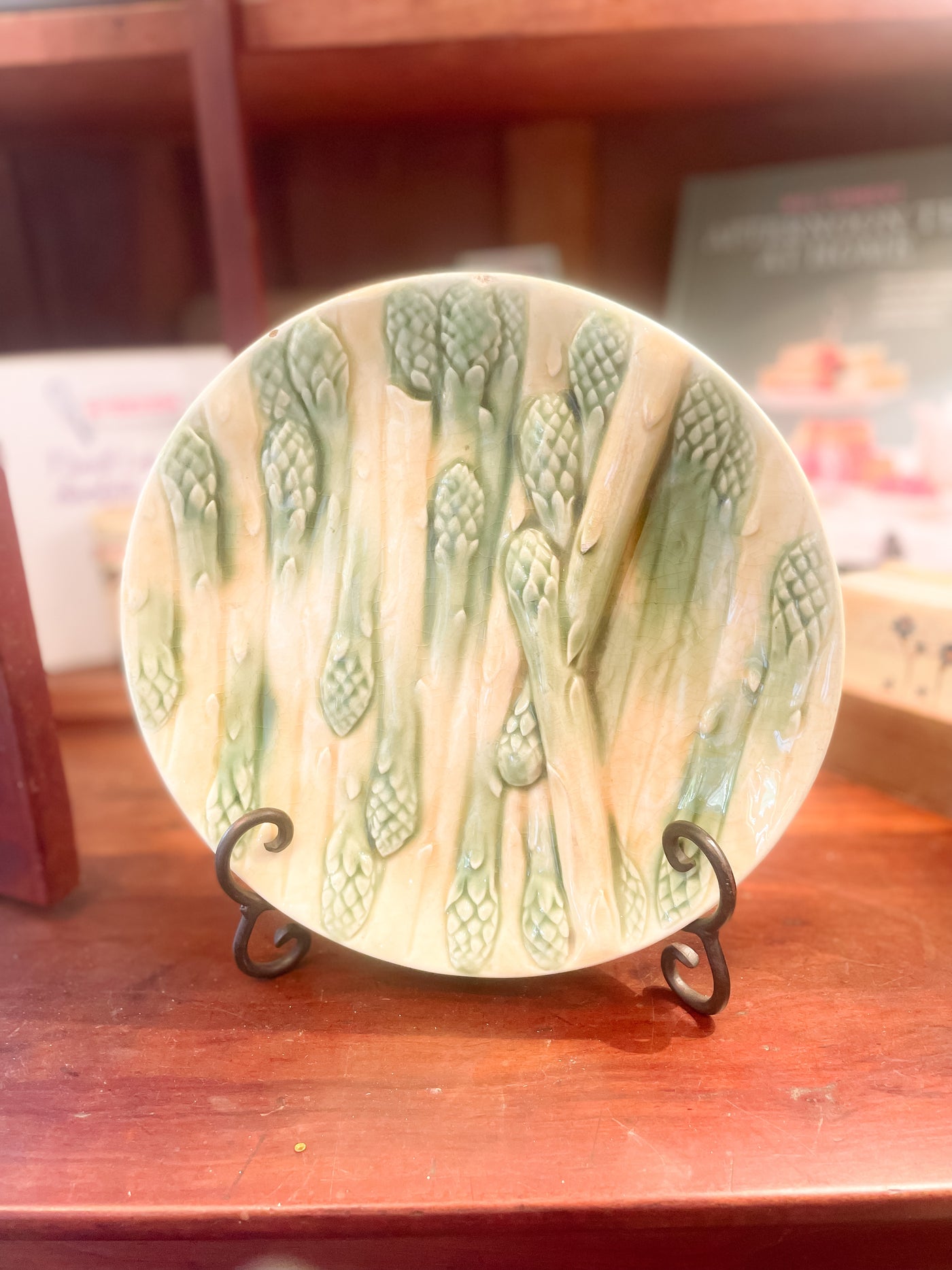 Antique Majolica Plate with Asparagus