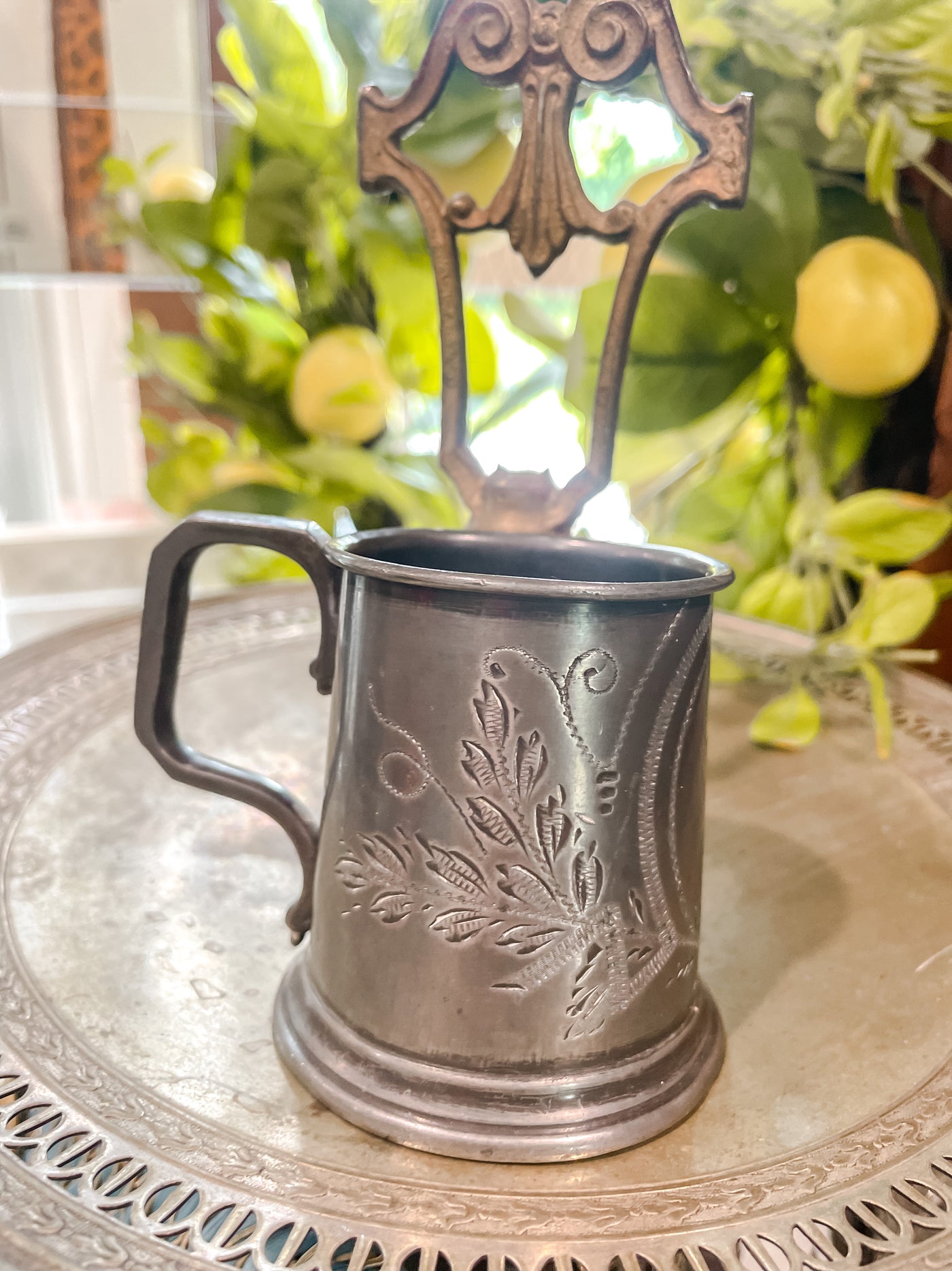 Vintage Victorian Silverplate Engraved Floral Child's Cup