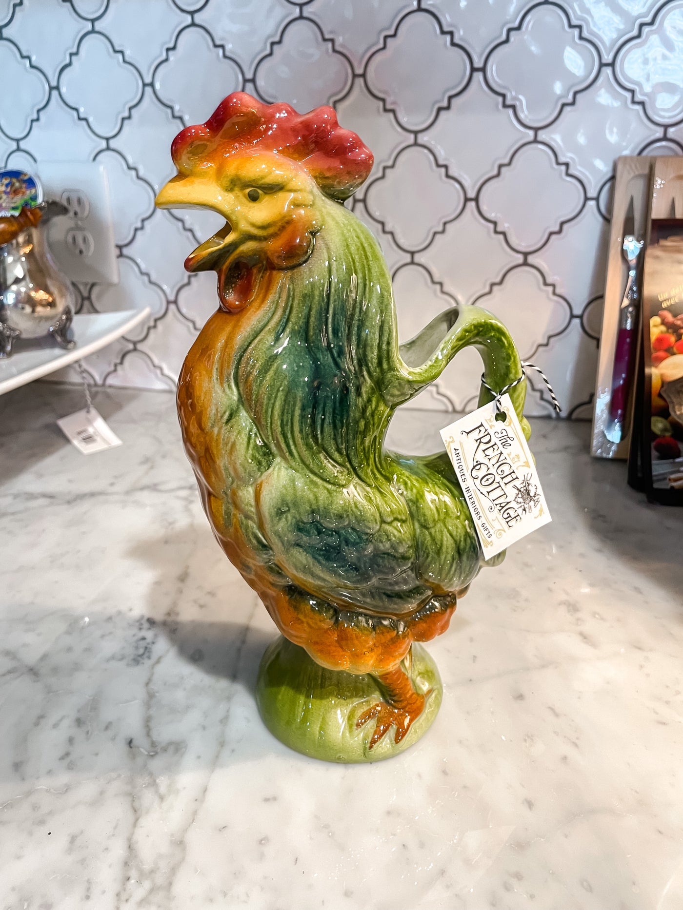 Antique French Majolica Rooster Pitcher