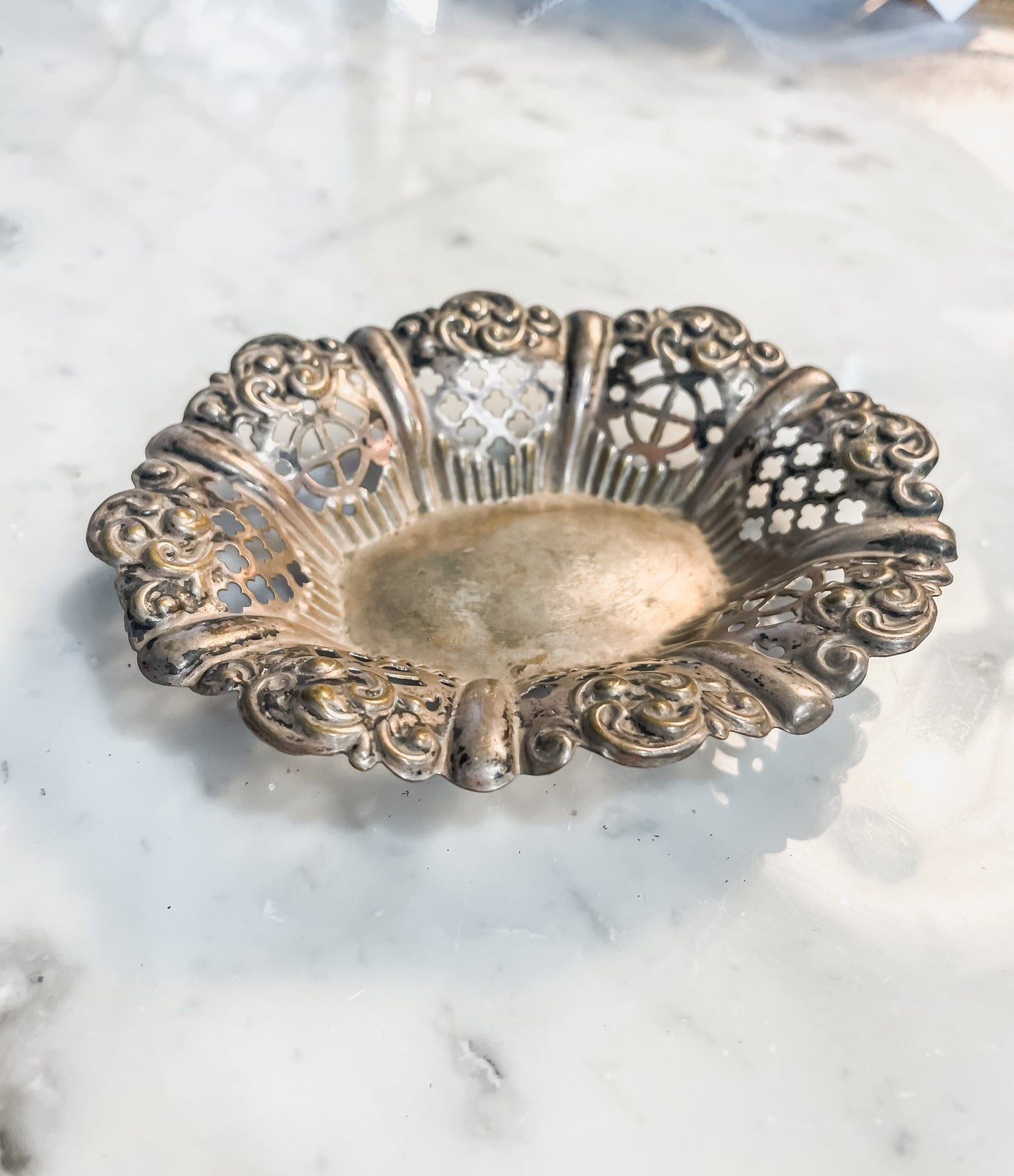 Antique Silver Pierced Oval Tray