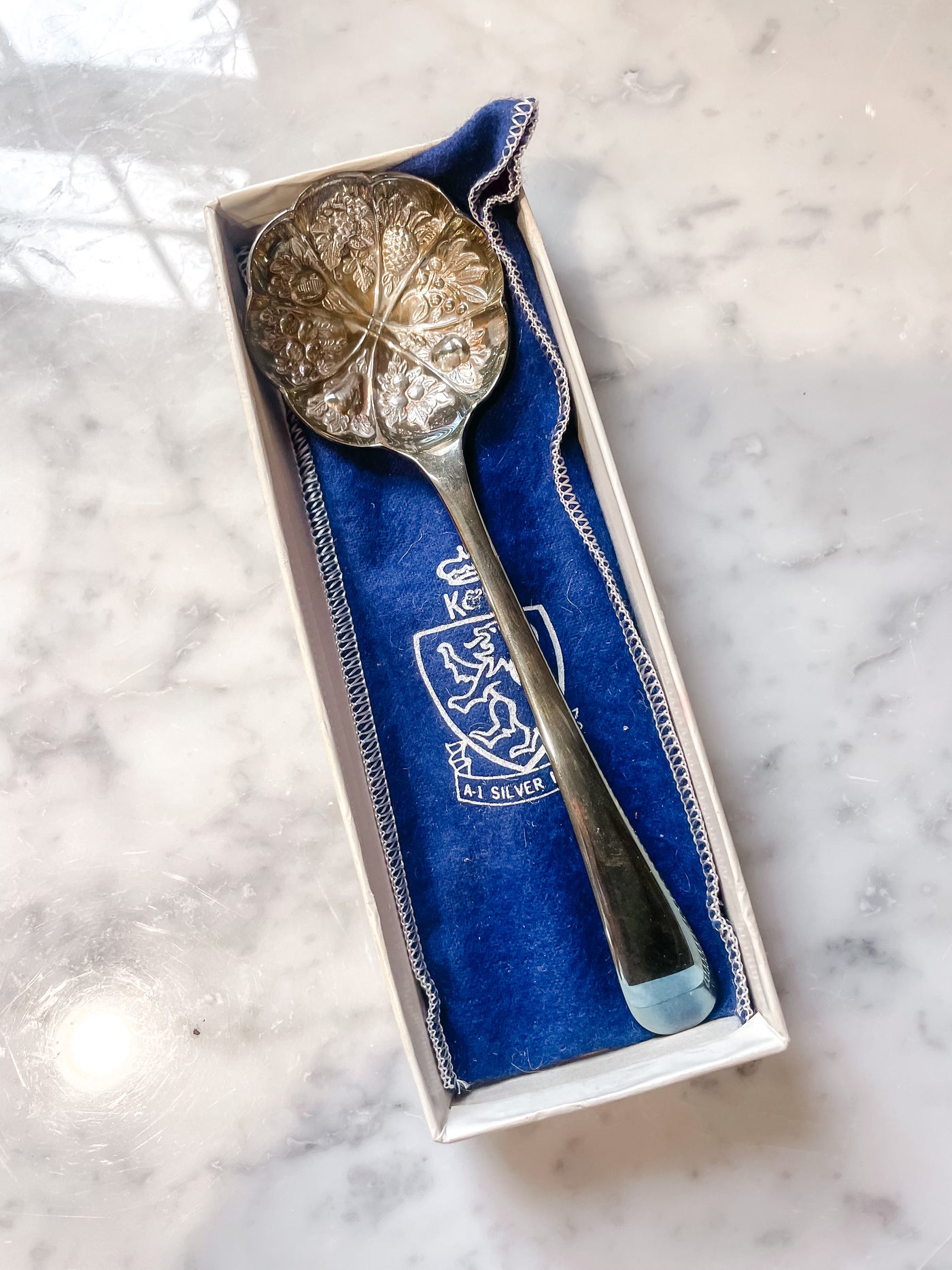 Vintage K&M England Silver Plated Fruit Design Serving Spoon