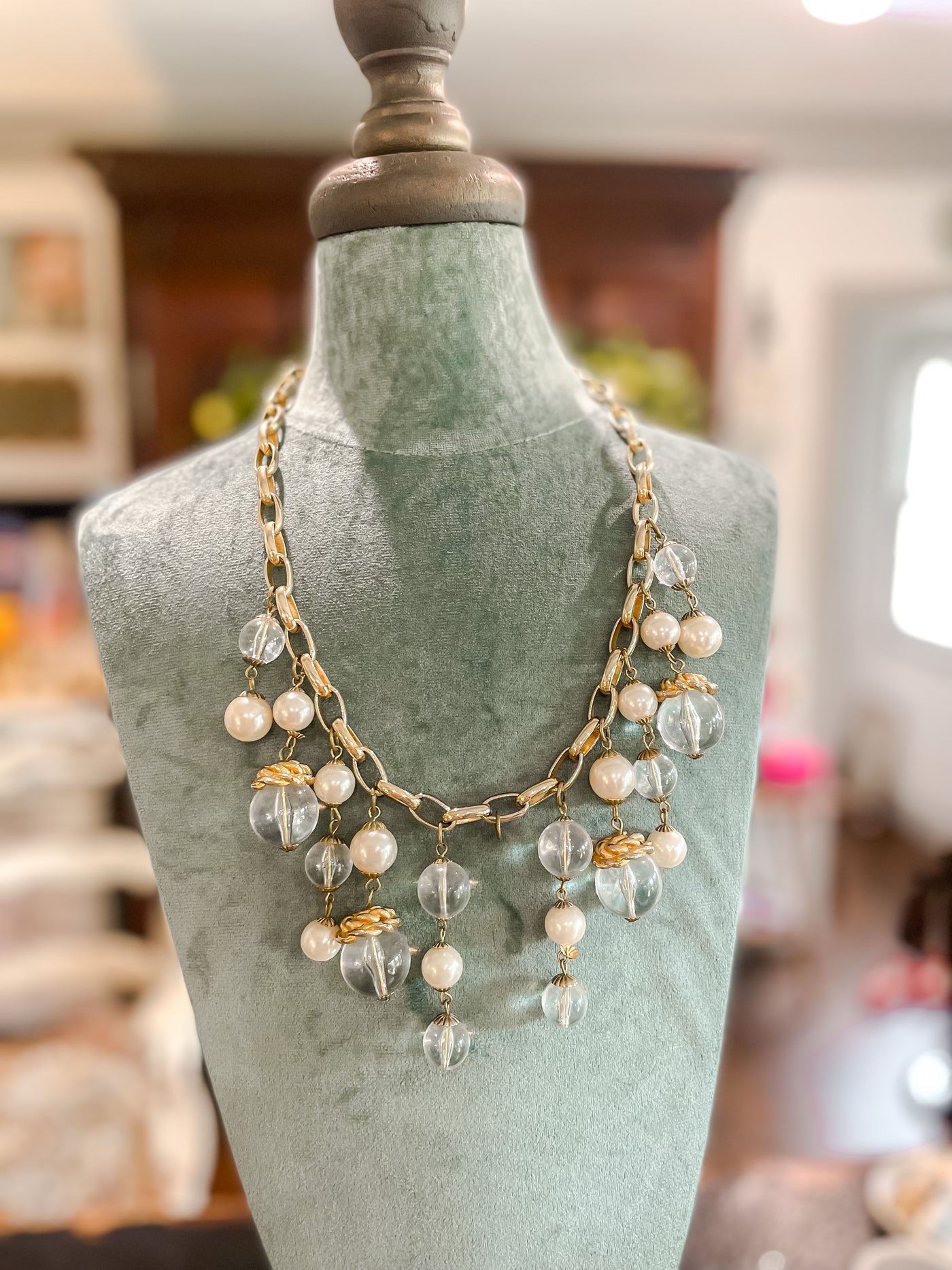 Vintage Necklace with Pearls and Lucite Drops