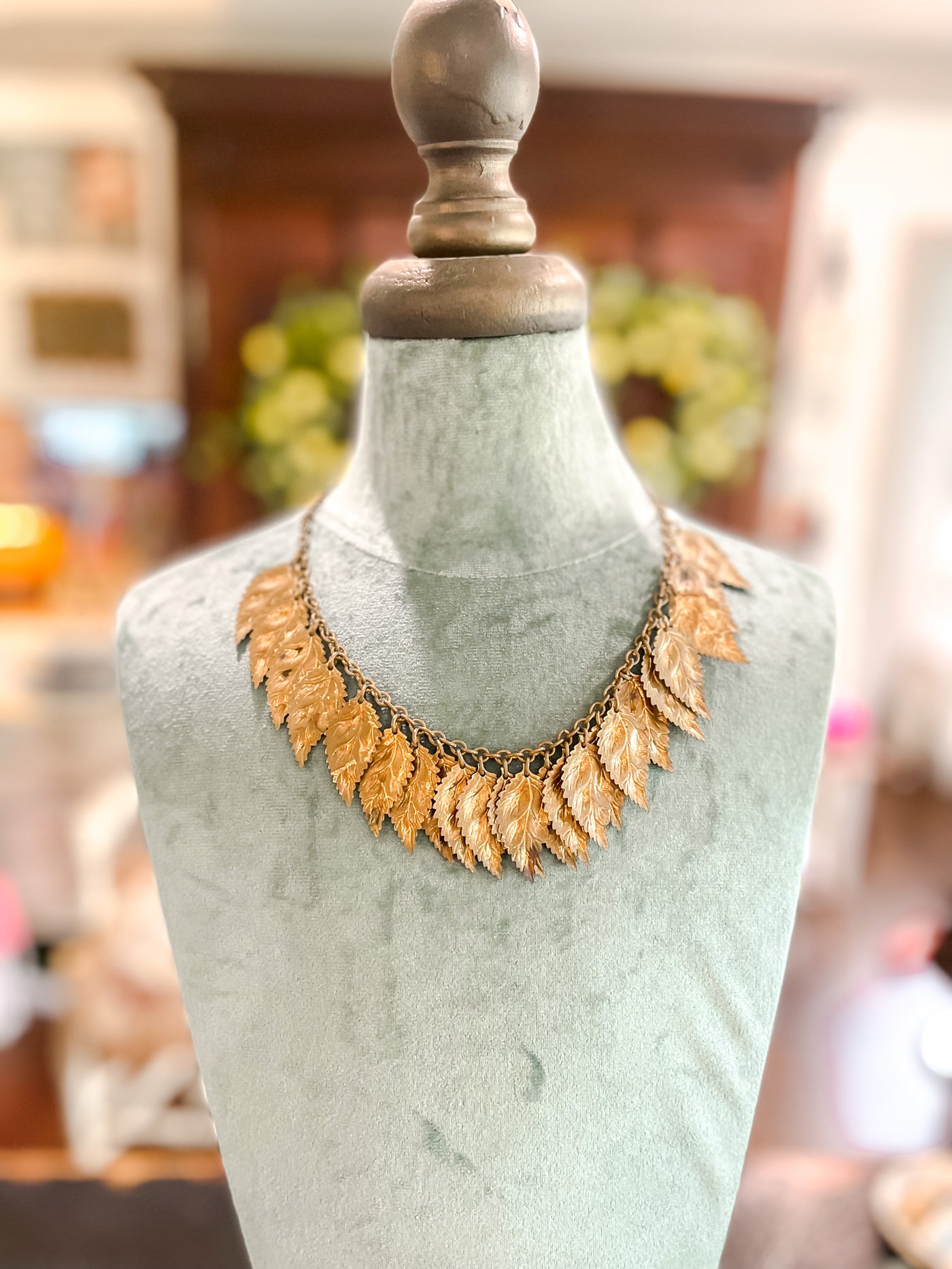 Vintage Necklace with Gold Leaves
