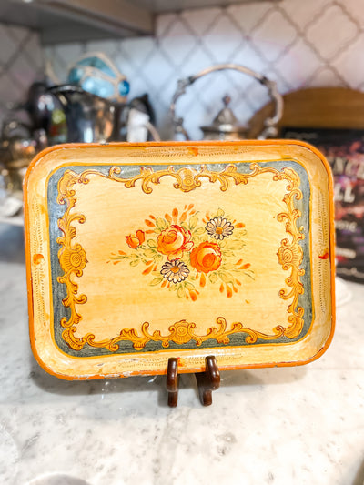 Vintage Paper Mache Tray with Flowers