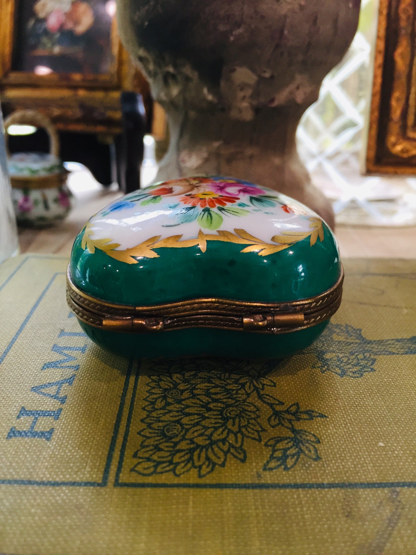Limoges Heart Box with Perfume Glass