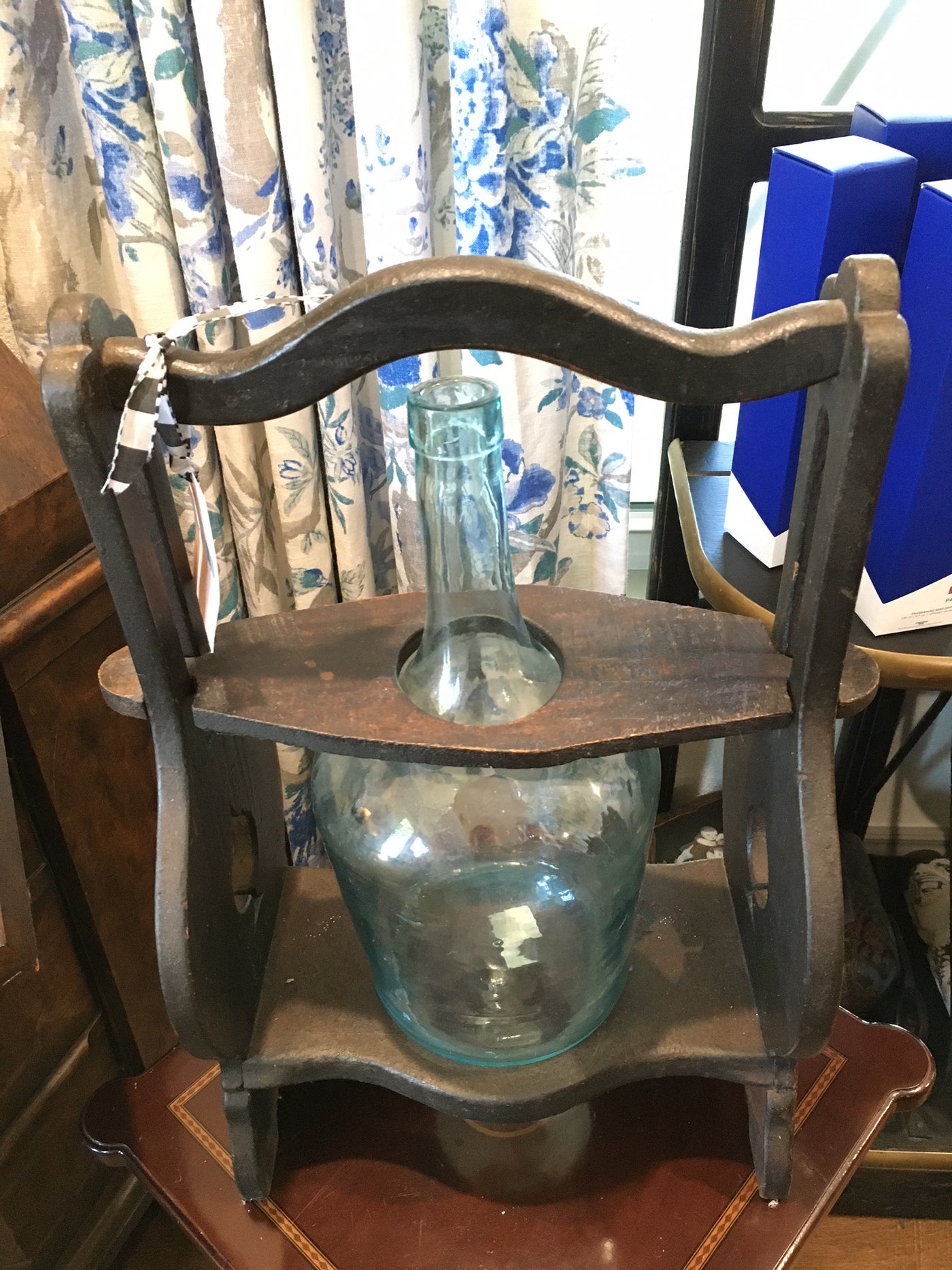 Antique Demi John Bottle in Wooden Stand