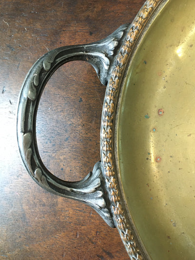 Antique Brass Tray with Copper Trim and Silver Handles