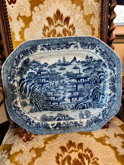 XL Blue and White Oriental Platter