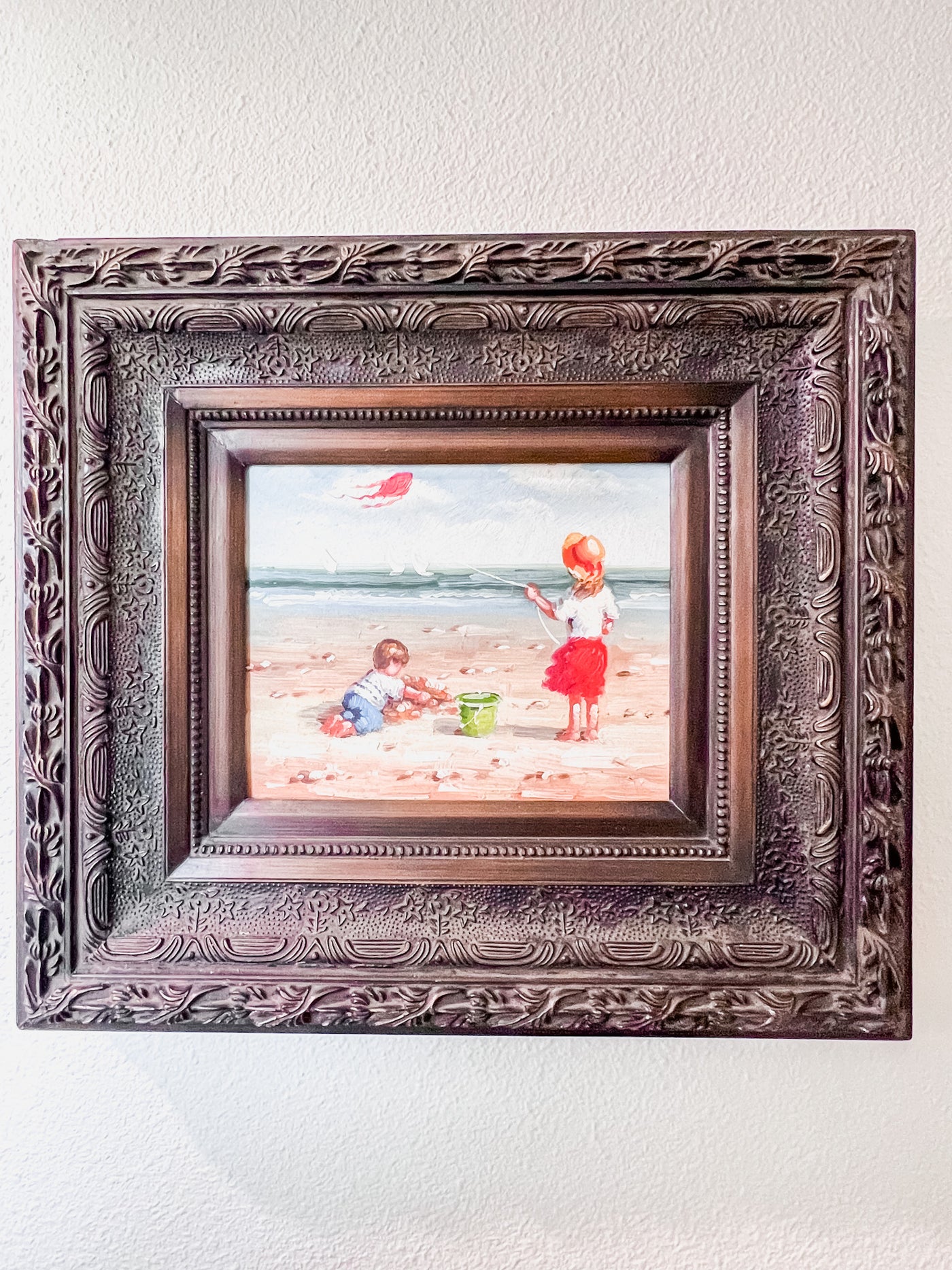 Petite Oil Painting of Children at the Beach